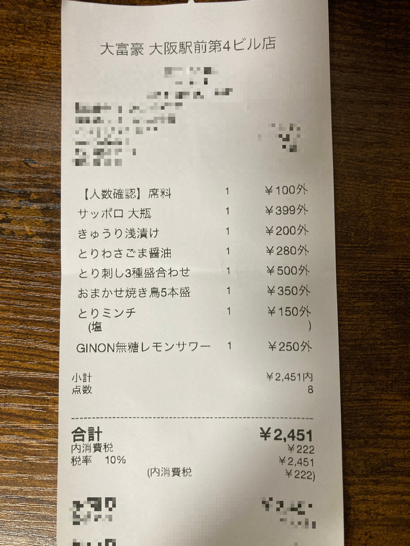 2026/09/07　席料があるにもかかわらずこの価格
